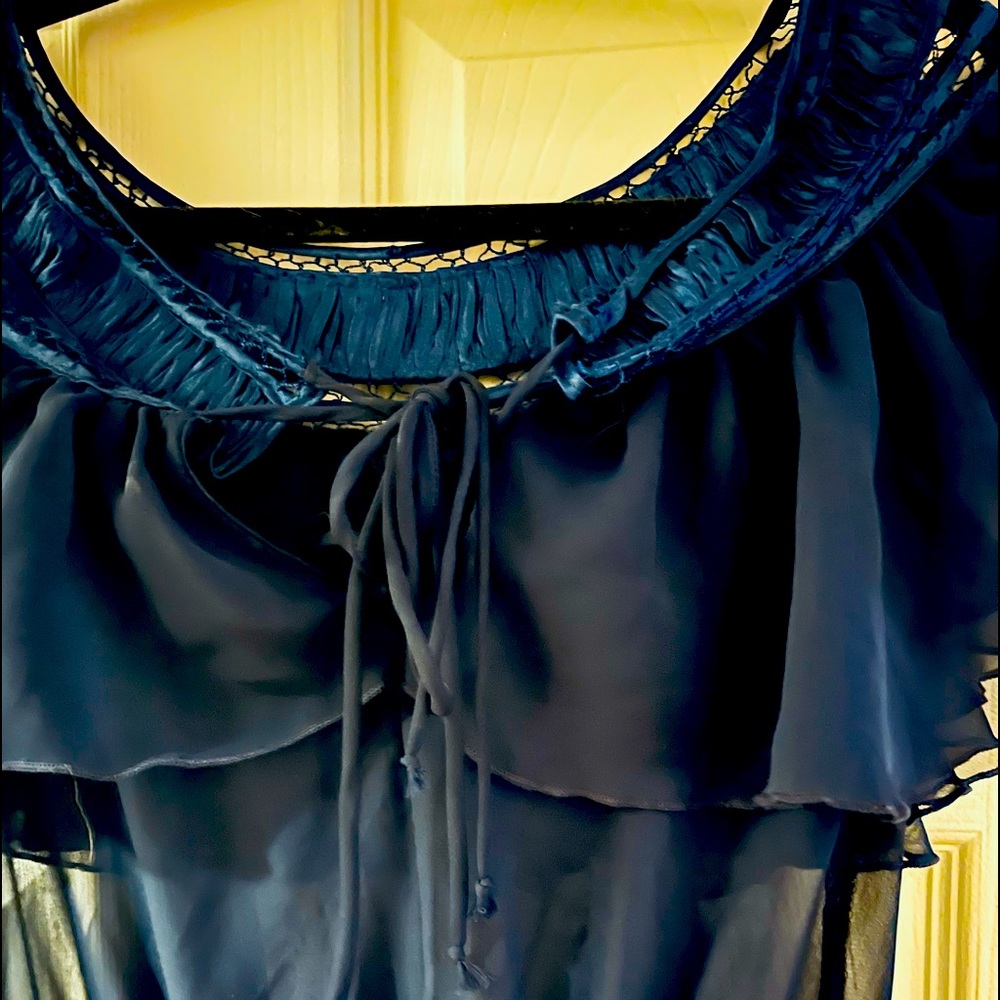 Lulu’s Navy Sheer Off Shoulder Blouse